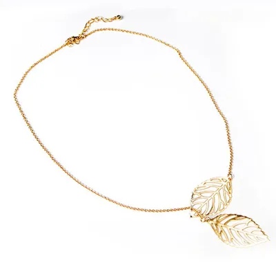Double Leaves Metal Plated Chain Necklace for Women