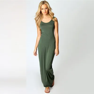 Women Sleeveless Sling Maxi Dress Casual Street Solid Color