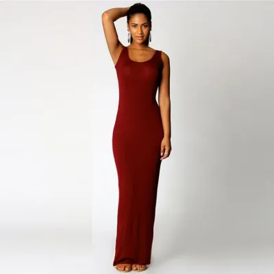 Women Sleeveless Sling Maxi Dress Casual Street Solid Color