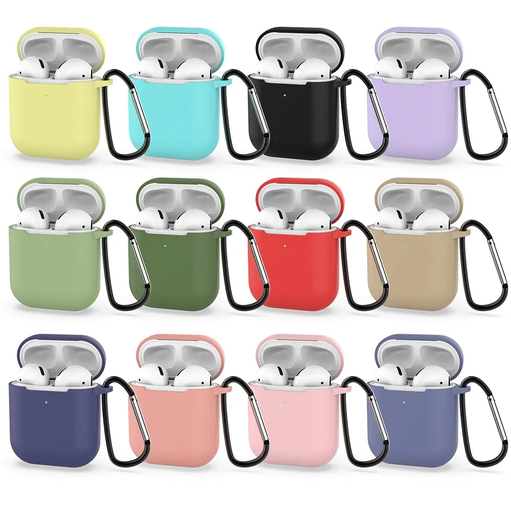 Fashion Solid Color Shockproof Sleeve With Hook Design AirPods 2 Silicone Protector Case