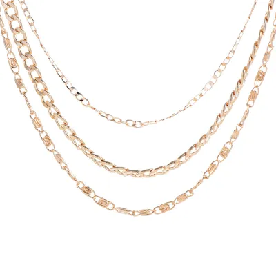 Circle Metal Chain Design Three-layer Geometric Necklace for Women