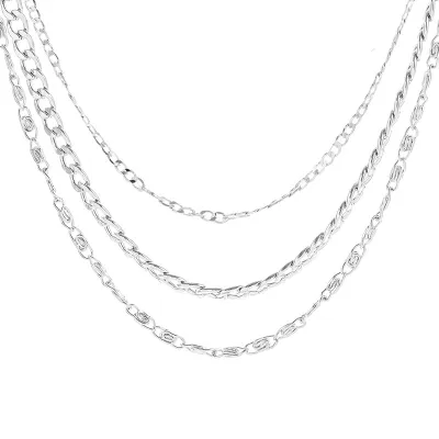 Circle Metal Chain Design Three-layer Geometric Necklace for Women