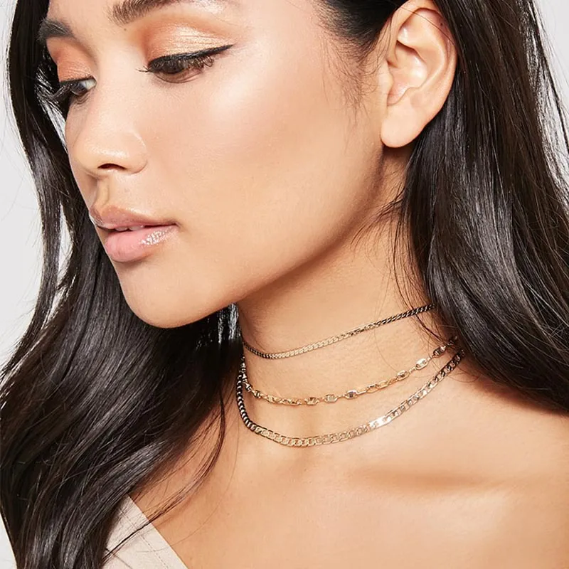 Circle Metal Chain Design Three-layer Geometric Necklace for Women