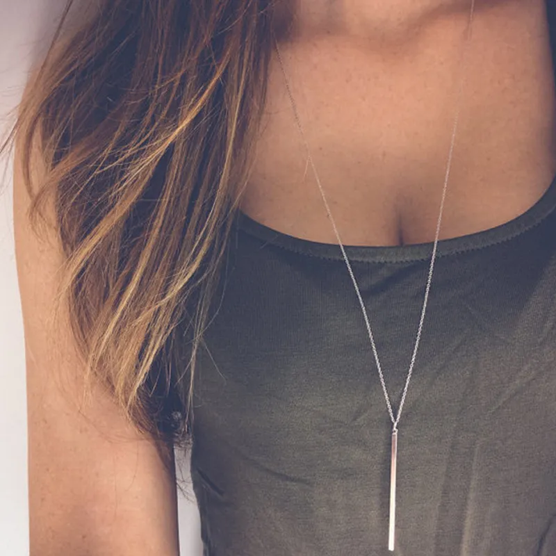 Metal Bar Decor Women Pendant Necklace Alloy 70cm