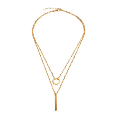 Double-layer Circle Metal Bar Pendant Necklace for Women