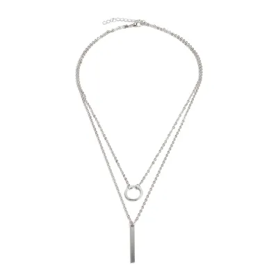 Double-layer Circle Metal Bar Pendant Necklace for Women