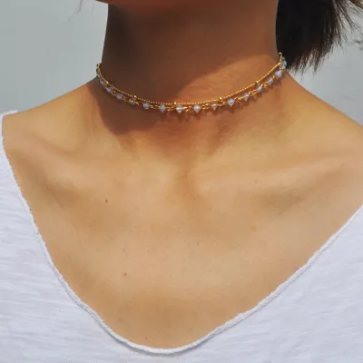 Simple Beaded Geometric Design Women Alloy Choker Necklace