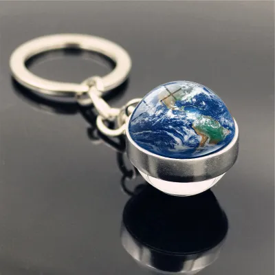 Solar System Double Side Glass Ball Design Keychain
