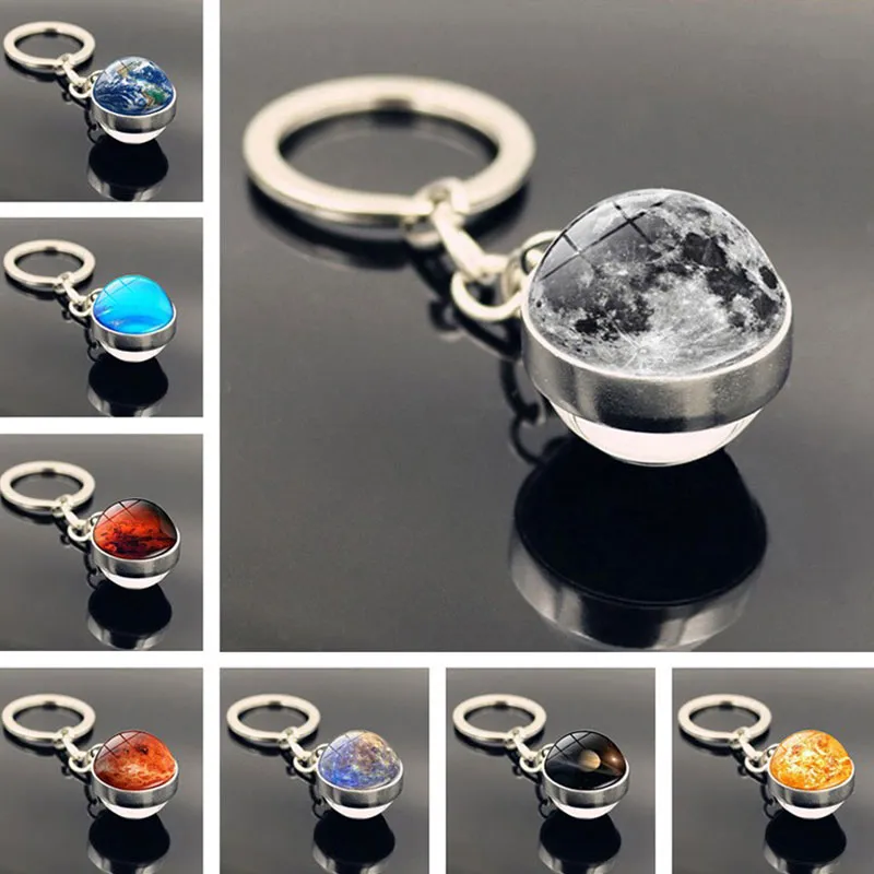 Solar System Double Side Glass Ball Design Keychain