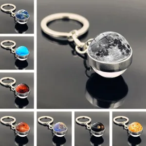 Solar System Double Side Glass Ball Design Keychain