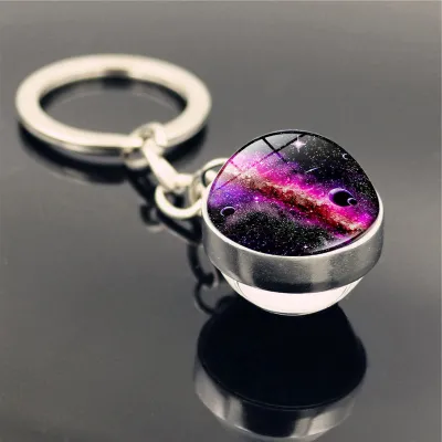 Solar System Double Side Glass Ball Design Keychain