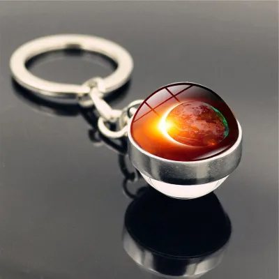 Solar System Double Side Glass Ball Design Keychain