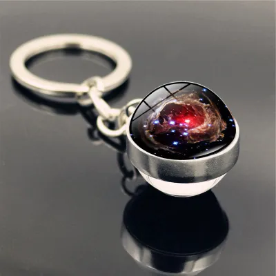 Solar System Double Side Glass Ball Design Keychain
