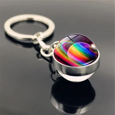 Solar System Double Side Glass Ball Design Keychain