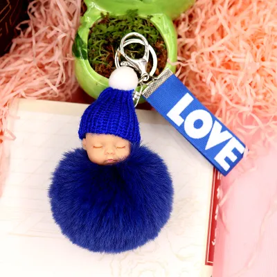 Cute Sleeping Doll Plush Letter Ribbon Fur Ball Key Chain