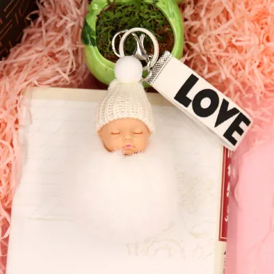 Cute Sleeping Doll Plush Letter Ribbon Fur Ball Key Chain