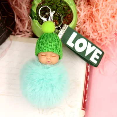 Cute Sleeping Doll Plush Letter Ribbon Fur Ball Key Chain