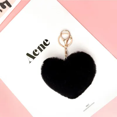 Love Heart Shape Fluffy Pendant Decor Key Chain Alloy Nylon