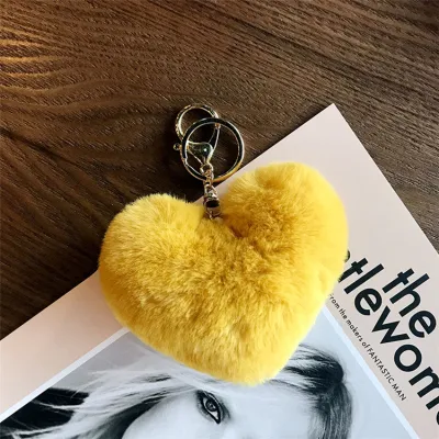 Love Heart Shape Fluffy Pendant Decor Key Chain Alloy Nylon