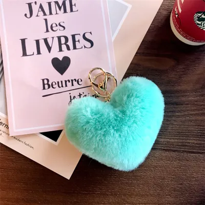 Love Heart Shape Fluffy Pendant Decor Key Chain Alloy Nylon