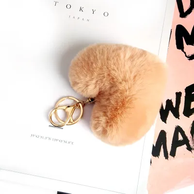 Love Heart Shape Fluffy Pendant Decor Key Chain Alloy Nylon