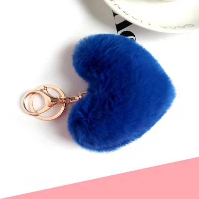 Love Heart Shape Fluffy Pendant Decor Key Chain Alloy Nylon