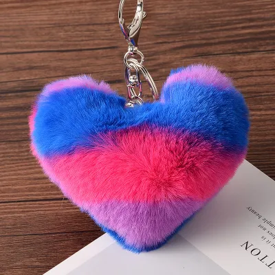 Love Heart Shape Fluffy Pendant Decor Key Chain Alloy Nylon