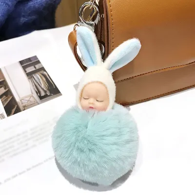 Cute Sleeping Baby Doll Plush Metal Key Chain
