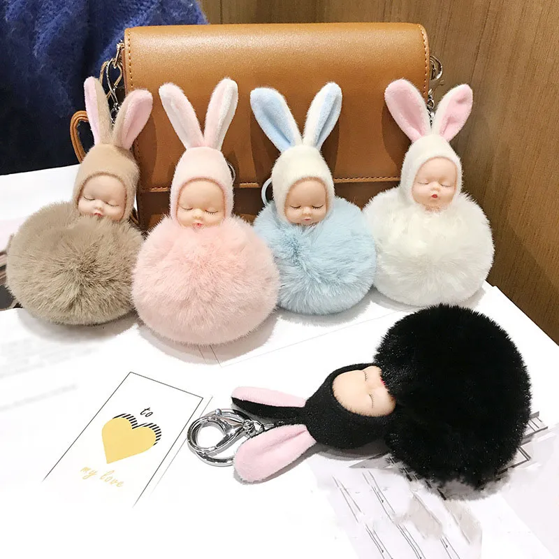 Cute Sleeping Baby Doll Plush Metal Key Chain