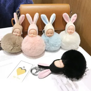 Cute Sleeping Baby Doll Plush Metal Key Chain