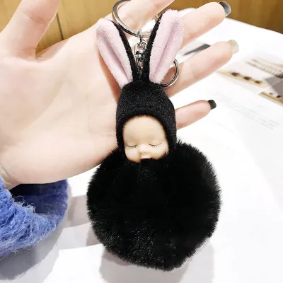 Cute Sleeping Baby Doll Plush Metal Key Chain