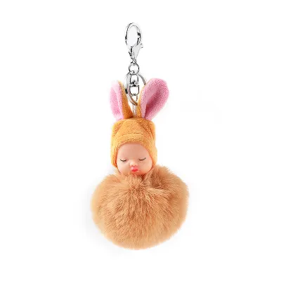 Cute Sleeping Baby Doll Plush Metal Key Chain
