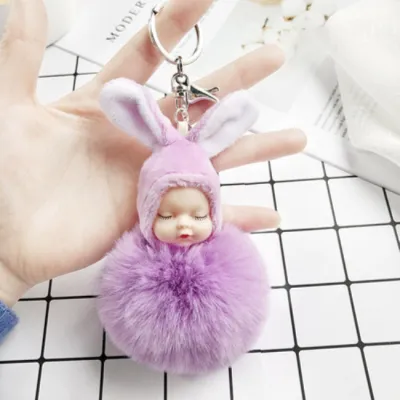 Cute Sleeping Baby Doll Plush Metal Key Chain
