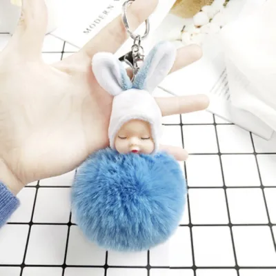 Cute Sleeping Baby Doll Plush Metal Key Chain