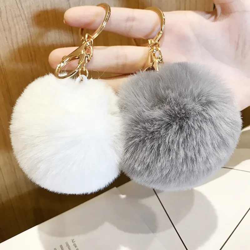 Solid Color Pompom Ball Key Chain for Car Bag