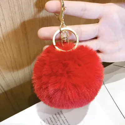 Solid Color Pompom Ball Key Chain for Car Bag