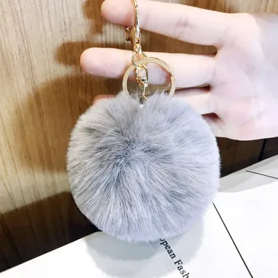 Solid Color Pompom Ball Key Chain for Car Bag