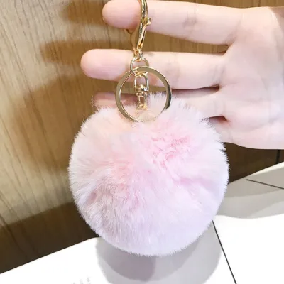 Solid Color Pompom Ball Key Chain for Car Bag