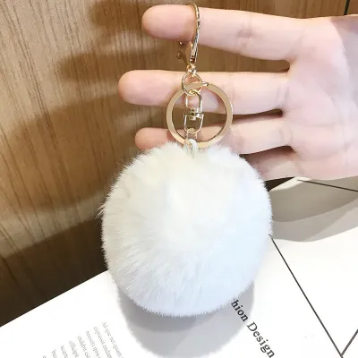 Solid Color Pompom Ball Key Chain for Car Bag