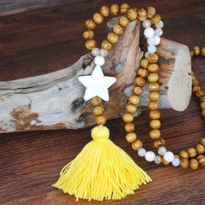 Bohemian Heart-shaped Wooden Beaded Tassel Pendant Necklace