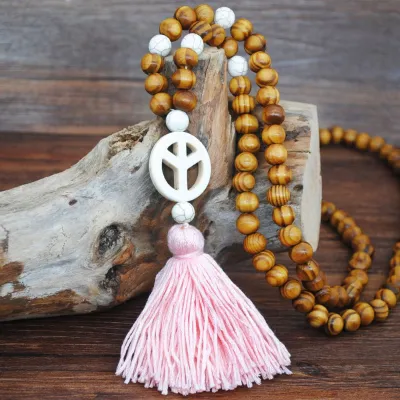 Bohemian Heart-shaped Wooden Beaded Tassel Pendant Necklace