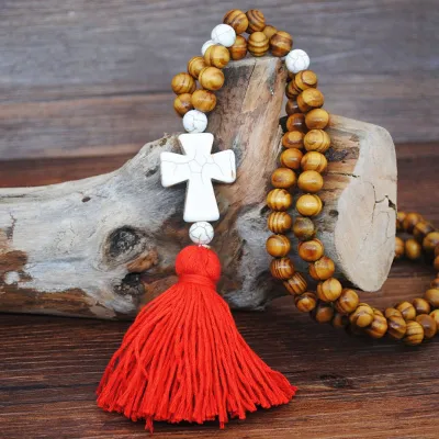 Bohemian Heart-shaped Wooden Beaded Tassel Pendant Necklace