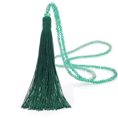 10 Colors Beaded Crystal Tassel Decorative Women's Necklace with Ball Chain