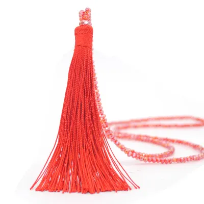 10 Colors Beaded Crystal Tassel Decorative Women's Necklace with Ball Chain