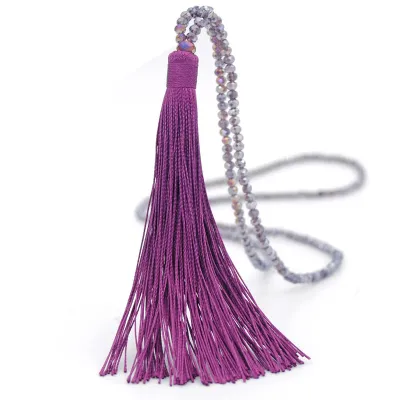 10 Colors Beaded Crystal Tassel Decorative Women's Necklace with Ball Chain