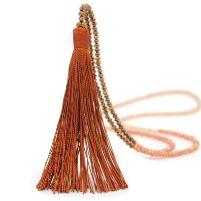 10 Colors Beaded Crystal Tassel Decorative Women's Necklace with Ball Chain