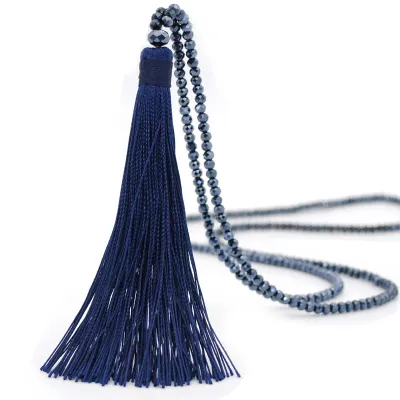 10 Colors Beaded Crystal Tassel Decorative Women's Necklace with Ball Chain