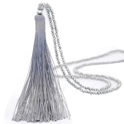 10 Colors Beaded Crystal Tassel Decorative Women's Necklace with Ball Chain