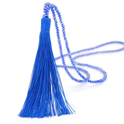 10 Colors Beaded Crystal Tassel Decorative Women's Necklace with Ball Chain