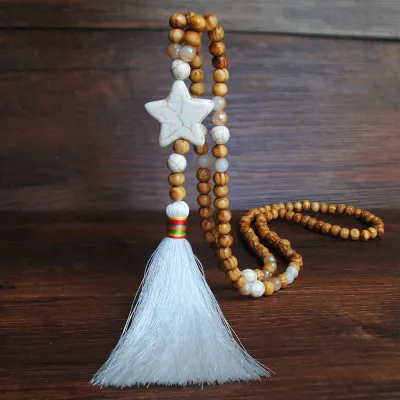 Ethnic Style Beaded White Turquoise Decor Strand Necklace